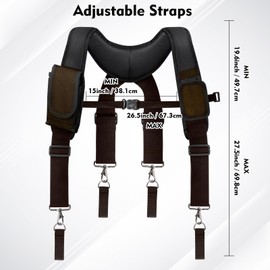 UMYLOV Tool Belt Suspenders for Men, Adjustable Padded Carpenter Tool Belt with Magnetic WristBand Multifunctional Pouch Pocket for Construction Workers (Brown)