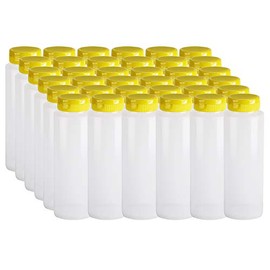 Pinnacle Mercantile Easy Squeeze Plastic Condiment Bottles with Yellow Flip Top Cap 8 oz Empty Set 36