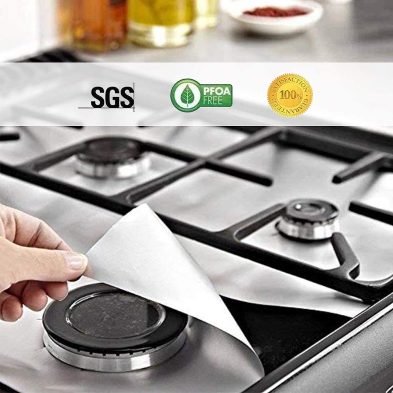 Luxerlife Stove Burner Covers Upgraded Double Thickness Silver Reusable Non-Stick