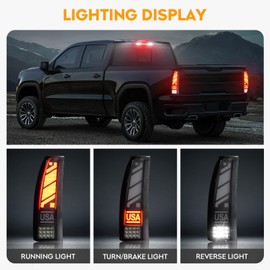 LED Tail Lights Assembly + 3rd third Brake Light Fit for Chevy GMC C/K 1500 2500 3500 1988-1999, for Chevy Silverado 1994-1998, for Blazer 1992-1994, Taillights and High Mount Stop Light, Smoke Lens