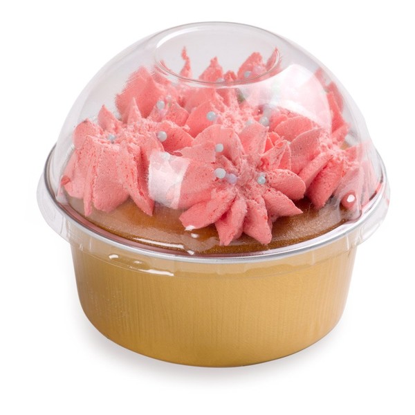 Premium 4.2-OZ Baking Cups with Lids - Round Foil Baking Cups & Lids Perfect for Fancy Desserts, Appetizers, or Mini Snacks - Gold Cup with Clear Lid - Oven & Freezer Safe - Recyclable - 100-CT