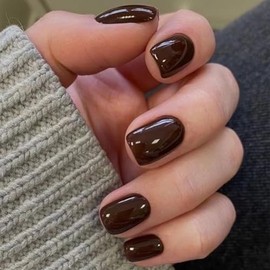 Uñas postizas de color marrón café iBeautying, uñas postizas con acabado en bronce oscuro, para uso diario, uñas acrílicas medianas, cortas, cuadradas