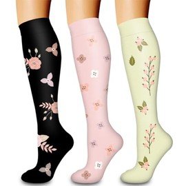 Calcetines de compresión para mujeres y hombres (3 pares), el mejor apoyo para enfermeras, correr, senderismo, recuperación y vuelo