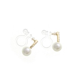 Vingtaine E2080 Pearl Bar Mini Non-Hole Earrings, Resin Earrings, Earrings, Earrings, Metal Allergies, Zirconia, Brass