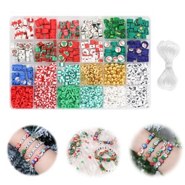 1480Pcs Christmas Clay Bead Kit Polymer Clay Beads Charms Christmas Friendship Bracelet Necklace Jewelry Making kit,Accessories for Christmas DIY Jewelry Making Supplies DIY Christmas Gifts.