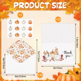 36 Pack Fall Thank You Cards Bulk Baby Shower Thank You with Envelopes and Stickers Pumpkin Flower Blank Greeting Gender Reveal Cards for Fall Autumn Thanksgiving Bridal Shower 4 x 6 Inch