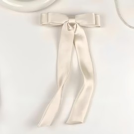 Ribbon Barrette Clip, Large, Silk Hair Clip, Long, Korean Style, Elegant, Stylish, Women's, Adult, Cute, Hair Accessory, White, Wedding, School Entrance Ceremony, Graduation, Birthday, Celebration