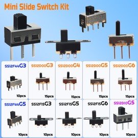 120PCS 10Values SPDT Micro Mini Slide Switch Kit 1p2t Toggle Switches 2 Position 3 Pin Small Miniature Vertical Panel Mount Knob - SS12D00 SS12F15 SS12D10 SS12F442 (10Values Switch 120pcs)