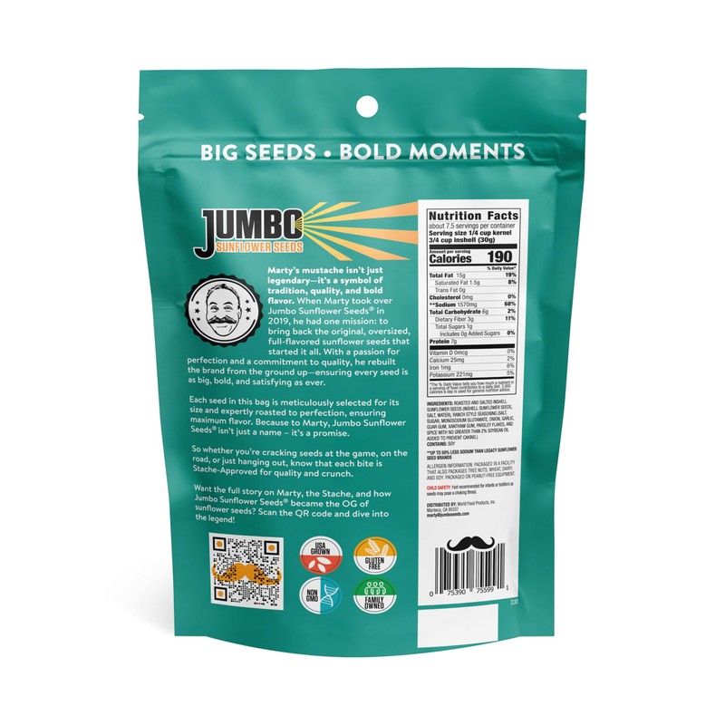 JUMBO SUNFLOWER SEEDS, Ranch, 16-Ounce (Pack of 6)