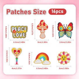GYGYL 16 Pieces Hippie Iron on Vintage Patches Groovy Boho Peace Sign Sew on Embroidered Patches for Clothes, Backpack, Jackets, Jeans, Shirt DIY Crafts