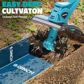 Cordless Tiller Cultivator Compatible with Makita 18V: MtiolHig Tiller for Gardening 360RPM Electric Garden Tiller, Brushless Rototiller 9" Width 6.3" Depth for Lawn/Soil Cultivation (No Battery)