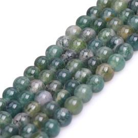 Natural Green Moss Tree Agate Gemstone Semi Precious Stone Round 6mm Loose Beads for Jewelry Making DIY Bracelet Necklace Crafts 15 Inch