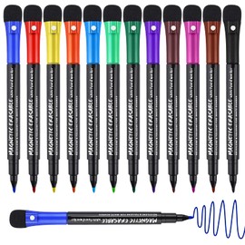 SAYEEC Magnetic Dry Erase Markers Fine Tip, 12 Colors Whiteboard Markers with Eraser Cap, Low Odor White Board Markers Dry Erase Marker, Magic Painting Pens for Teachers Office School Supplies