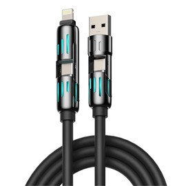 4-in-1 Multi USB Charging Cable – 240W Fast Charger Cord with USB-C, Micro USB, and iOS-Compatible Connectors, 6.6Ft Durable Braided Wire for Smartphones, Tablets, Laptops (Black)