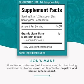 Polvo de melena de león - Extracto orgánico de hongo melena de león para fortalecer el sistema cognitivo y nervioso - Suplementos cerebrales para la