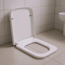 D0100HPC0NY Square Toilet Seat White Plastic Slow Close Quick Release Minimalist Design Bathroom UseColor: White Color