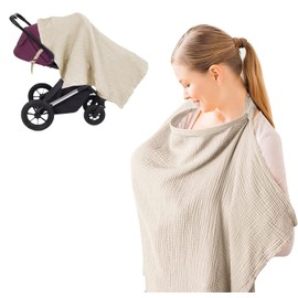 Breastfeeding Nursing Cover, 100% Cotton Nursing Scarf cover Mother Nursing Apron, (Khaki)