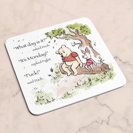 Sarcastic Winnie the Pooh and Piglet Coaster - WATERCOLOUR Novelty Cute Sweet Funny Rude Swear Quote Saying Monday Sketch Best Friend Pig Bear Home Decor Gift Present (White Prime)