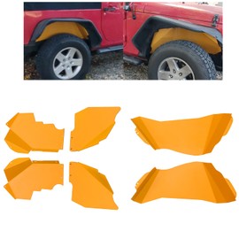 KUAFU Front & Rear Inner Fender Liners Compatible with Jeep Wrangler JK JKU 2WD/4WD 2007-2018, Steel Bolt-on Style Wheel Well Liners Splash Guards Yellow 6PCS