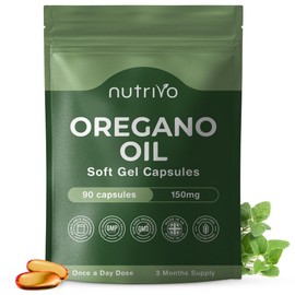 Nutrivo Oregano Oil Capsules | High Strength Oil of Oregano - 150mg Per Soft Gel | High Carvacrol Content | Immune & Digestive Support | Cold Pressed, Non-GMO & UK Made
