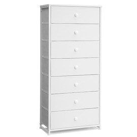 Crestlive Products Tall Dresser, 7-Drawer Wide Fabirc Storage Tower, Chests of Drawers - Vertical Organizer Unit for Bedroom, Hallway, Entryway, Nursery, Wood Top, Closets with Handles (White)