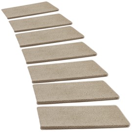 PURE ERA Bullnose Carpet Stair Treads Set Tape Free Non-Slip Indoor Stair Protectors Pet Friendly Rugs Covers Soft Skid Resistant Washable Reusable 9.5" x 30"(14 Pieces,Cream Gray)