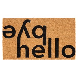 mDesign Non-Slip Coir and Rubber Hello/Bye Farmhouse Doormat - Natural Fiber Rug for Indoor Entry or Outdoor Use in All Weather - Heavy Hello Welcome Mat for Door - 17" x 30" - Natural/Black