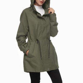 Rokka&Rolla Women's Water-Resistant Anorak Hooded Rain Jacket Trench Coat