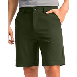 Soothfeel - Pantalones cortos de golf para hombre con 5 bolsillos, elásticos, ligeros, de secado rápido, 9 pulgadas, parte delantera plana, pantalones cortos de trabajo para hombre, Verde militar, 34