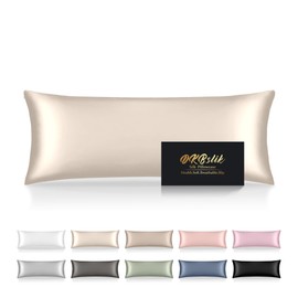 Silk Body Pillow Cases, Mulberry Silk Body Pillow Cover with Zipper, Smooth, Anti Acne, Cooling Sleep Both Sides Natural Silk Satin 20x54 Body Pillowcase, Gifts for Women Men, Beige