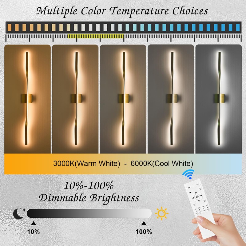 AIRYPHANT 48in Gold LED Vanity Light Harwired Wall Sconce, Long