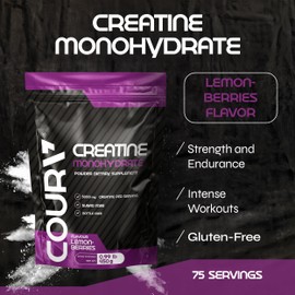 COURA Creatine Monohydrate Lemon-Berries Flavor - 450g - Sports Supplement - Strength and Endurance - Ideal for Intense Workouts - Gluten Free - Bottle Free
