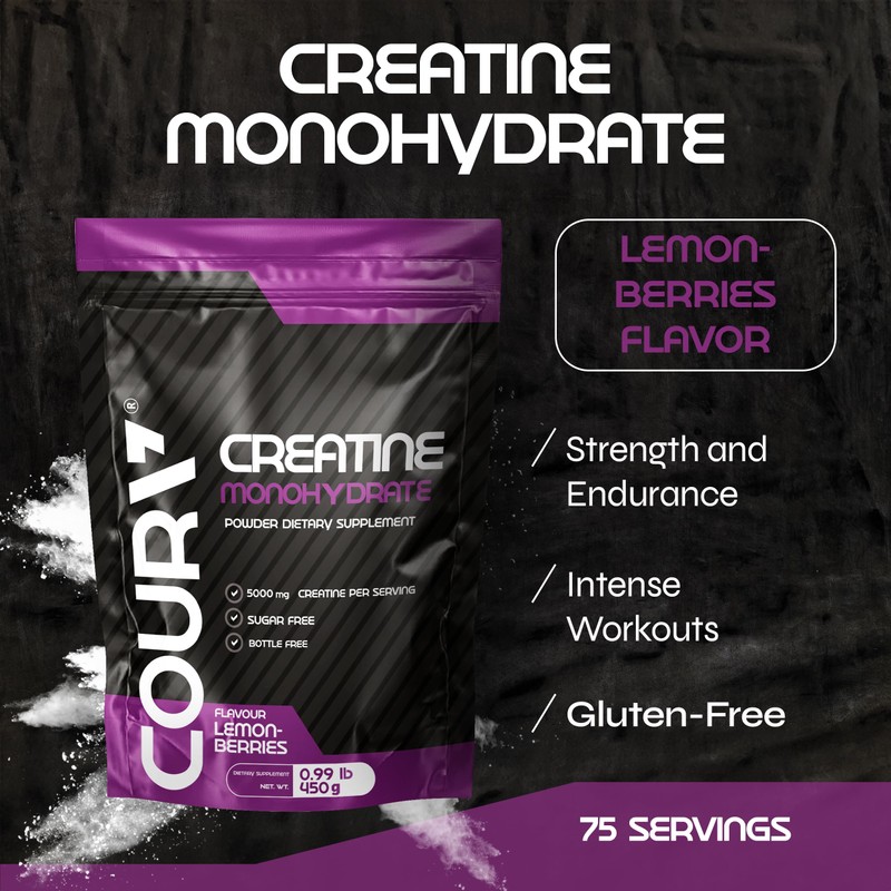 COURA Creatine Monohydrate Lemon-Berries Flavor - 450g - Sports Supplement