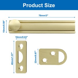 Unlorspy 3 Inch Solid Brass Surface Bolt, Brass Slide Bolt Latch, Cabinet Surface Bolt with Screws (3 Inch, Brushed Gold)