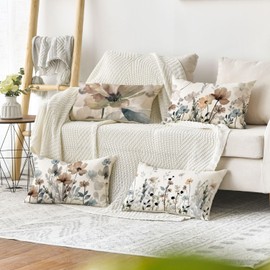 Artoid Mode Wild Flowers Leaves Geometric Pattern Spring Cushion Covers Set of 4 30 x 50 cm Seasonal Decorative Cushion Cover Couch Living Room Decoration