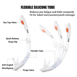 Aegend Dry Snorkel, Dive Mask Easy-Breath Free Diving Snorkel for Snorkeling Scuba Diving Freediving Swimming, with Top Dry Valve and Food-Grade Silicone Mouthpiece for Adult Youth