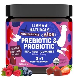 Llama Naturals Probiótico para niños con fibra prebiótica, vegano, orgánico, prebióticos y gomitas probióticas para apoyar la salud intestinal,...    