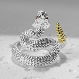 HAIXIAN Cool Unisex Silver Wrap Snake Ring,Punk Gothic Biker Cocktail Party Ring,S925 Sterling Silver Spiral Twisted Wrap Rattlesnake Ring (Ring_A, 9)