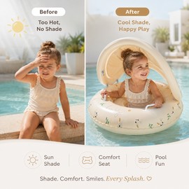 Kids Inflatable Pool Float for Summer Play – Bear & Rabbit PVC Float with Canopy for Pools & Beach Days