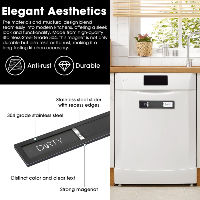 Dishwasher Magnet Clean Dirty Sign, HYF DESIGN Grade 304 Stainless