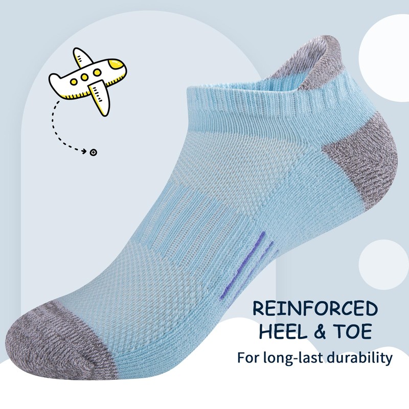 Comfoex Girls Socks Ankle Running Socks For Kids 4-6 6-8
