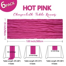 Paquete de 6 caminos de mesa de gasa de 35 x 120 pulgadas, tela rústica translúcida para decoración de fiestas, baby shower, verano, boda, centro de mesa del hogar