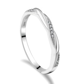GULICX wedding ring 925 sterling silver round white Crystal cubic zirconia CZ slim cross band ring (J 1 / 2).