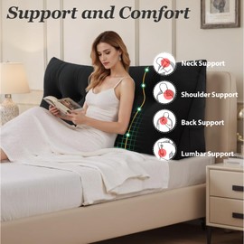 Novelledo Headboard Wedge Pillow,Queen Bed Wedge Pillow for Headboard,Backrest Pillow for Beds,Reading Pillows for Sitting in Beds Adult,Bolster Pillow for Bed with Removable Cover(Black,Size:60x8x20