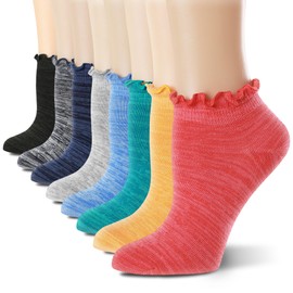 Mcool Mary 8 Pack Ruffle Ankle Socks,Cute Lettuce Edge,Anti-Slid,Novelty Cute,Athletic Casual Cotton Sock,Vibrant Color (Size5-9)