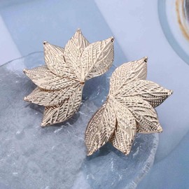 Enautoabs Exaggerated Leaf Dangle Earrings Large Metal Leaves Stud Earrings Gold Leaf Statement Earrings Big Leaf Shape Earrings Gold Metal Earrings Jewelry for Women