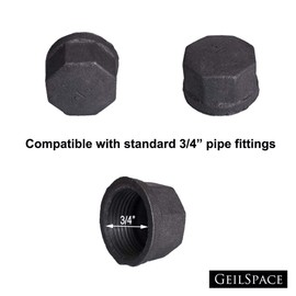 GeilSpace Cap, Malleable Iron Pipe Fittings - Vintage DIY Industrial Shelving, Industrial Decor, Furniture DIY (3/4", Grey)