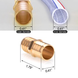 Qancekoo 3/8"(10mm) Hose Repair Kit - Connector Splicer Mender With Brass Fitting - Watertight Straight Barb Connectors and 6 Stainless Steel Pipe Clamps for Water/Fuel/Air
