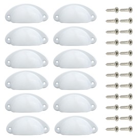 Yosawo Pack of 12 Shell Handle Drawer Handles Cupboard Knobs Retro Cabinet Door Handle for Furniture Crescent Crescent Metal Knob (White)