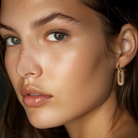 Sonateomber Chunky Gold Rectangle Paperclip Hoop Dangle Drop Earrings for Women, Trendy Statement Chain Link Circle Square Lightweight Dangly Huggie Earing Prom Jewelry Gift